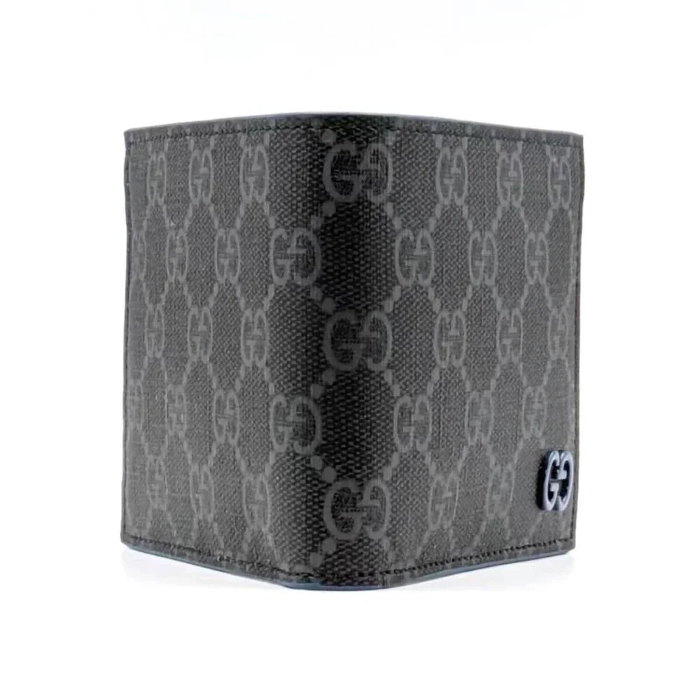 Gucci Black GG Supreme Canvas Bi-Fold Wallet with Blue Double G